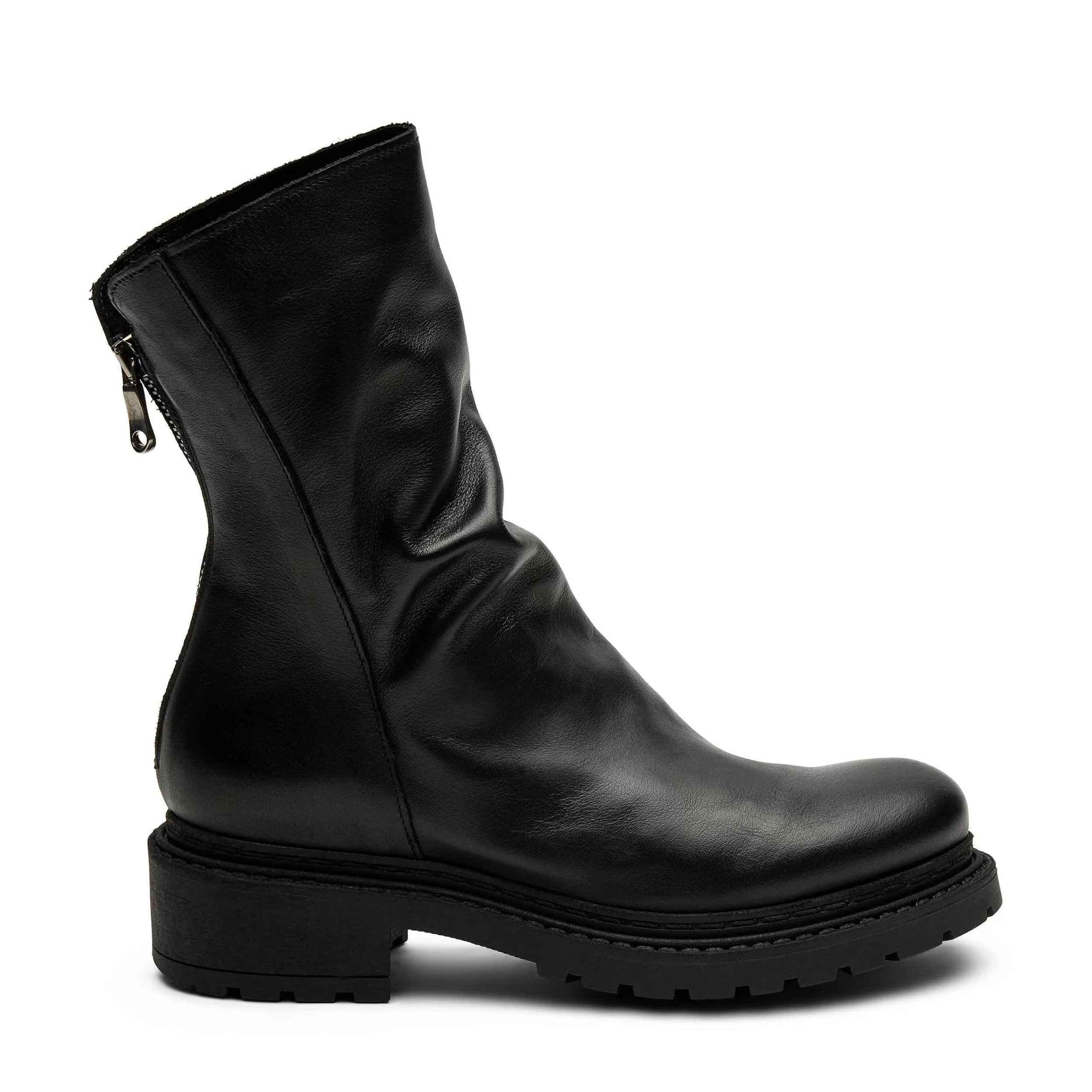 Frau Biker Boots Aus Leder Mit Reisverschluss Auf Der Ruckseite-Damen Stiefel & Stiefeletten